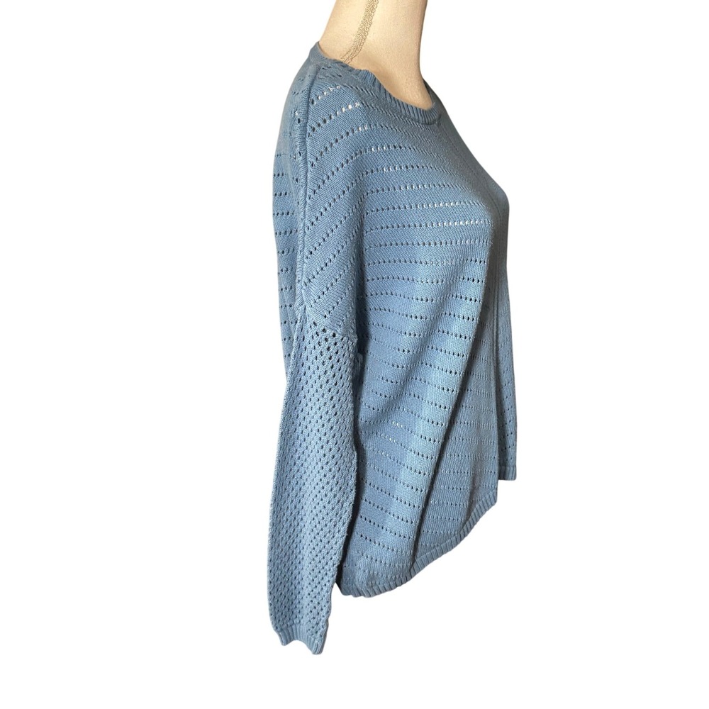Prana Womens XL Blue Organic Cotton Pointelle Chevron Knit Sweater High Low Hem - Picture 8 of 10